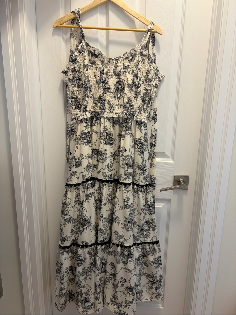 Honey Ivory and Black Toile Tiered Maxi Dress